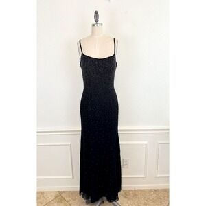 VTG 90s Y2K MY FASHION Dress 8 Black Silk Chiffon Party Bling Whimsigoth Fairy